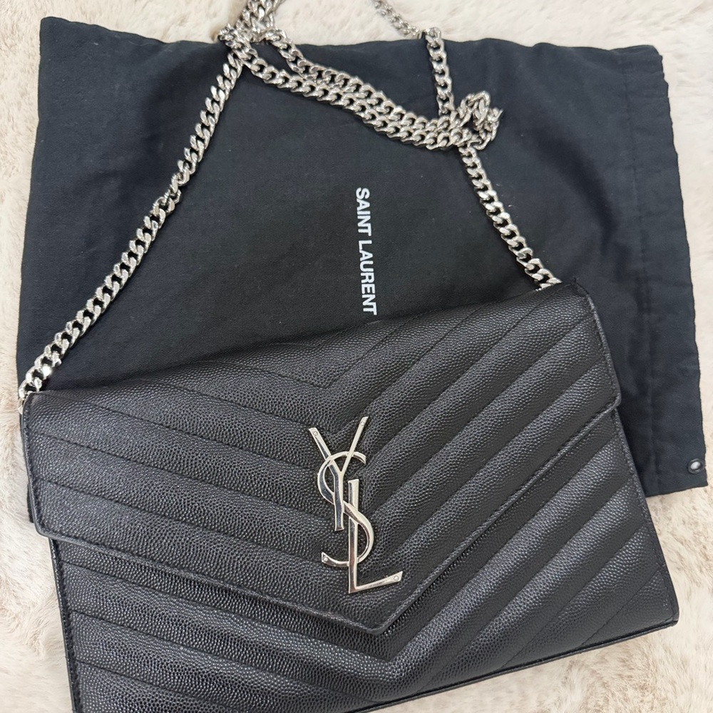 Saint Laurent Black Quilted Leather YSL Chain Cassandre WOC